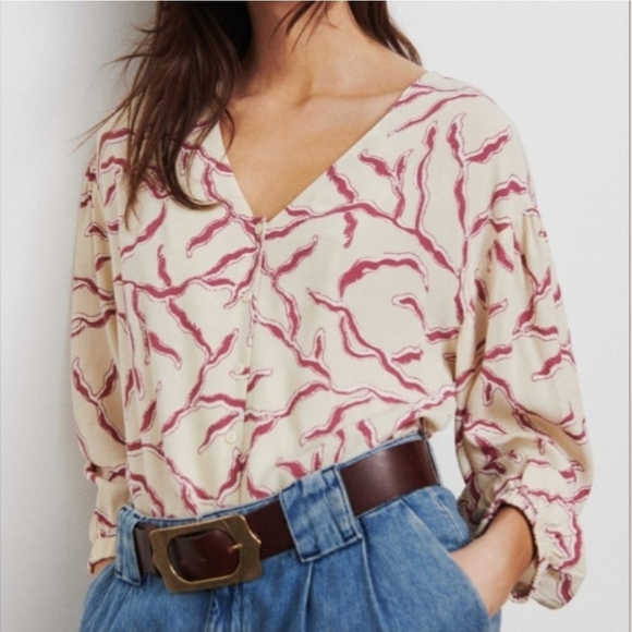 ba&sh Clea Printed Crepe Blouse Sz 2 - Picture 2 of 11